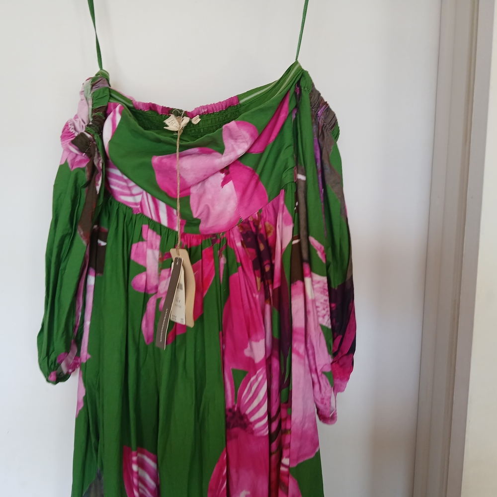 Elegant Floral Maxi Dress in Green and Pink - Picture 4 of 8